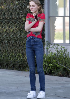 Lily Rose Depp in Jeans and Red Shirt Out in West Hollywood