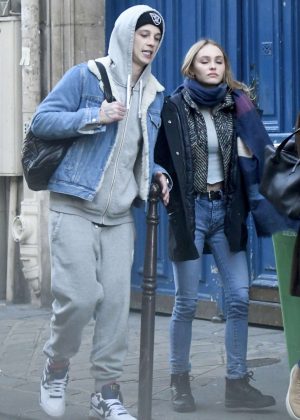 Lily Rose Depp with her boyfriend out in Paris