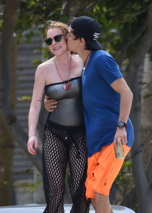 Lindsay Lohan and Egor Tarabasov on the beach in Port Louis