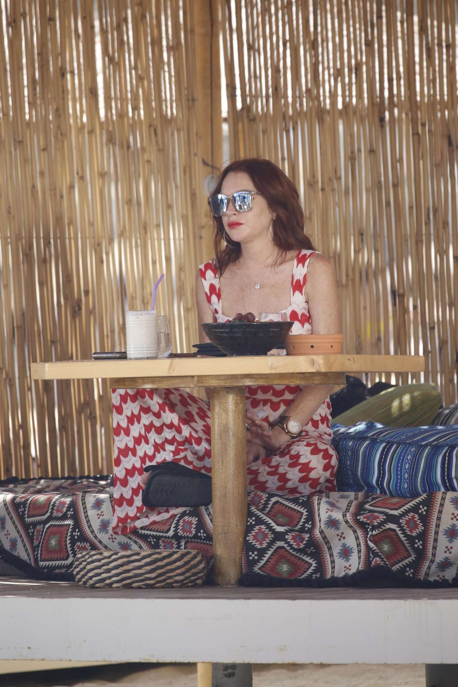 Lindsay Lohan at her beach club in Mykonos