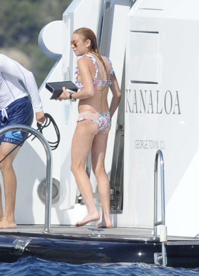 Lindsay Lohan in Bikini on yacht in Sardinia