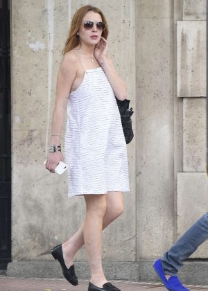 Lindsay Lohan in White Dress Out in Madrid