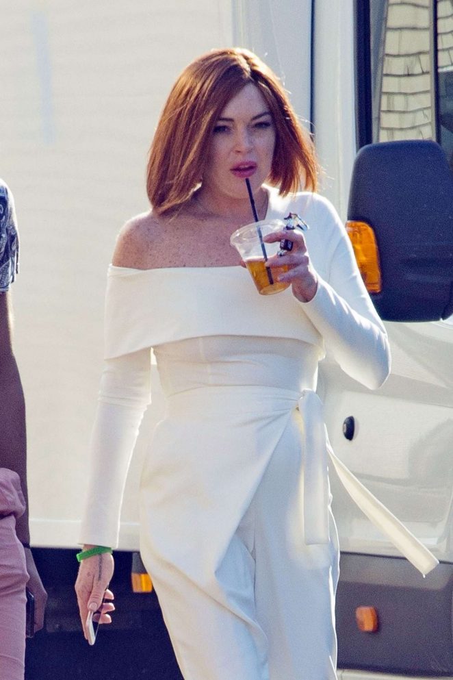 Lindsay Lohan on the set of new comedy TV show 'Sick Note' in London