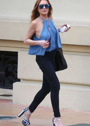 Lindsay Lohan in Tigth Pants out in Monaco
