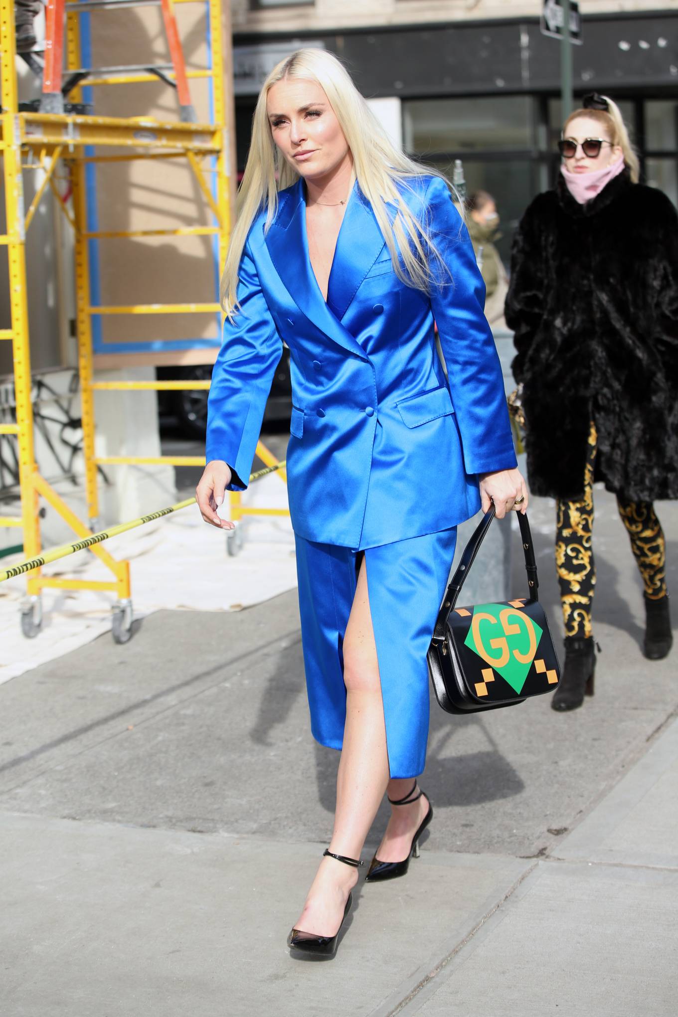 Lindsey Vonn - In a satin blue Gucci outfit promoting her new book 'Rise - My Story' in New York