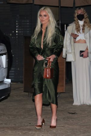 Lindsey Vonn - In an olive green gown seen leaving dinner at Nobu in Malibu
