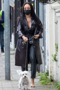 Lisa Maffia in Leather with her dog out in London