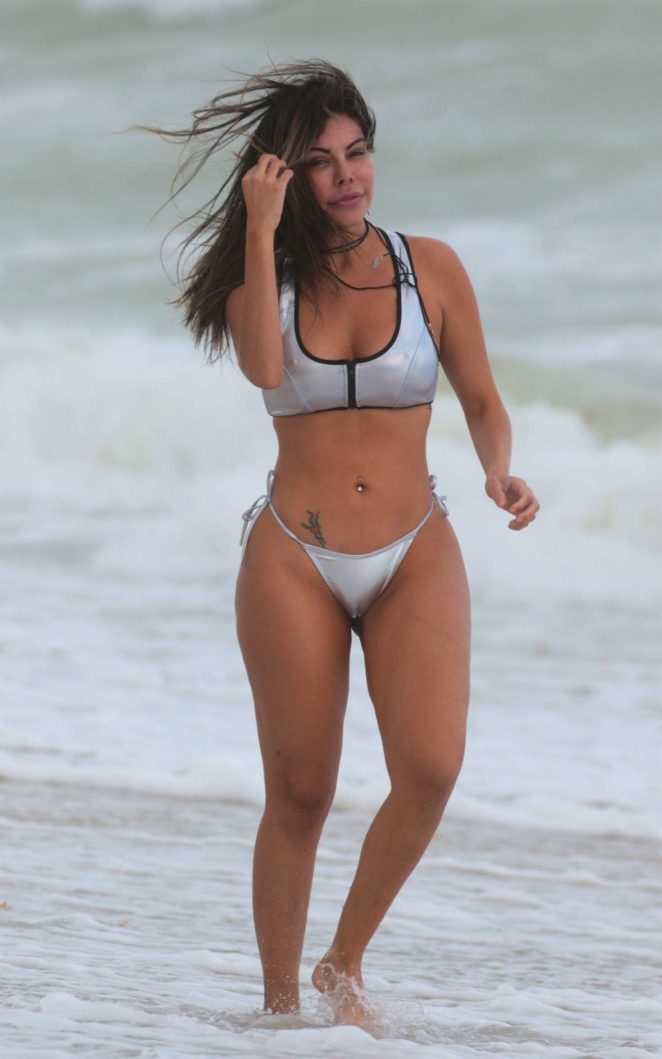 Liziane Gutierrez - Hot in a silver bikini at the beach in Miami Beach