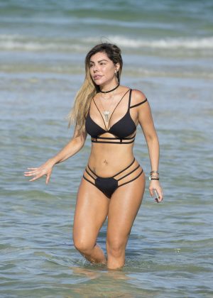 Liziane Gutierrez in Black Bikini on Miami Beach