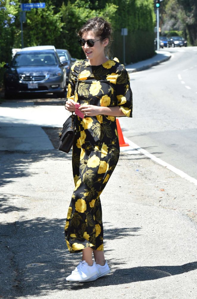 Lizzy Caplan in Floral Dress out in Brentwood