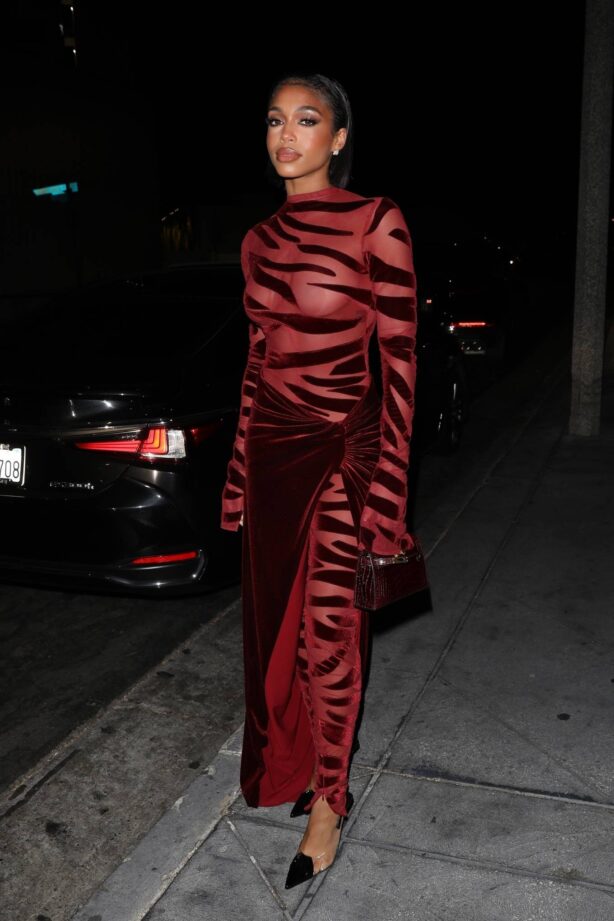 Lori Harvey - In a red velvet dress at The Fleur Room in West Hollywood