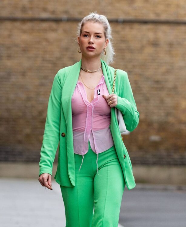 Lottie Moss - Steps out in Chelsea in a PrettyLittleThing Green suit