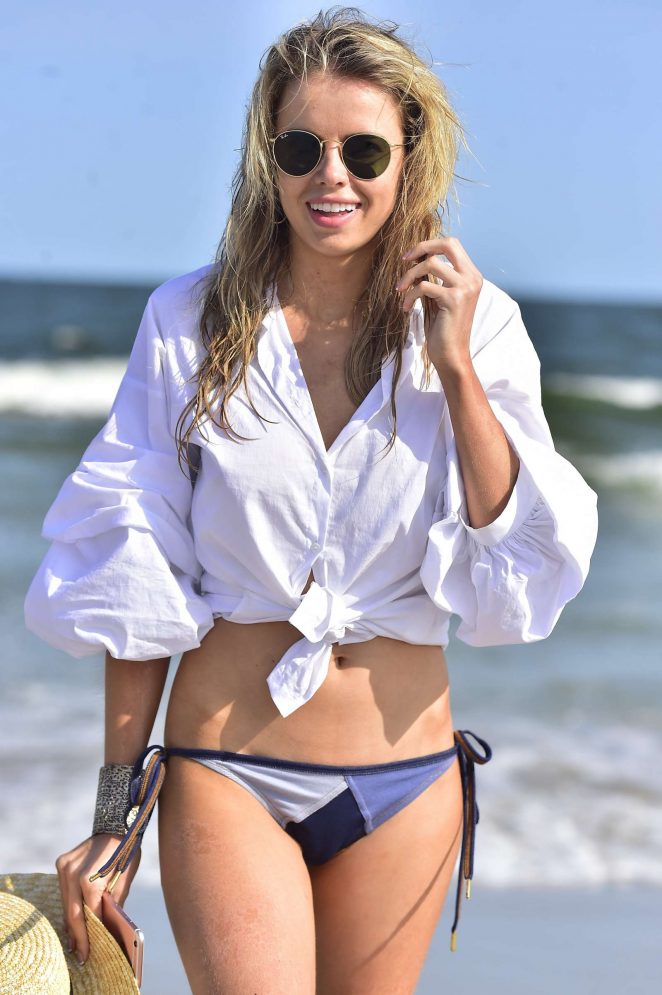 Louisa Warwick on a photoshoot at the beach in Montauk