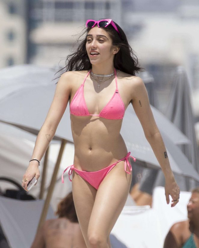 Lourdes Leon in Pink Bikini on the beach in Miami