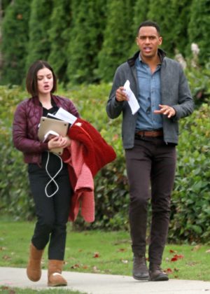 Lucy Hale and Elliot Knight on their way to work in Burnaby