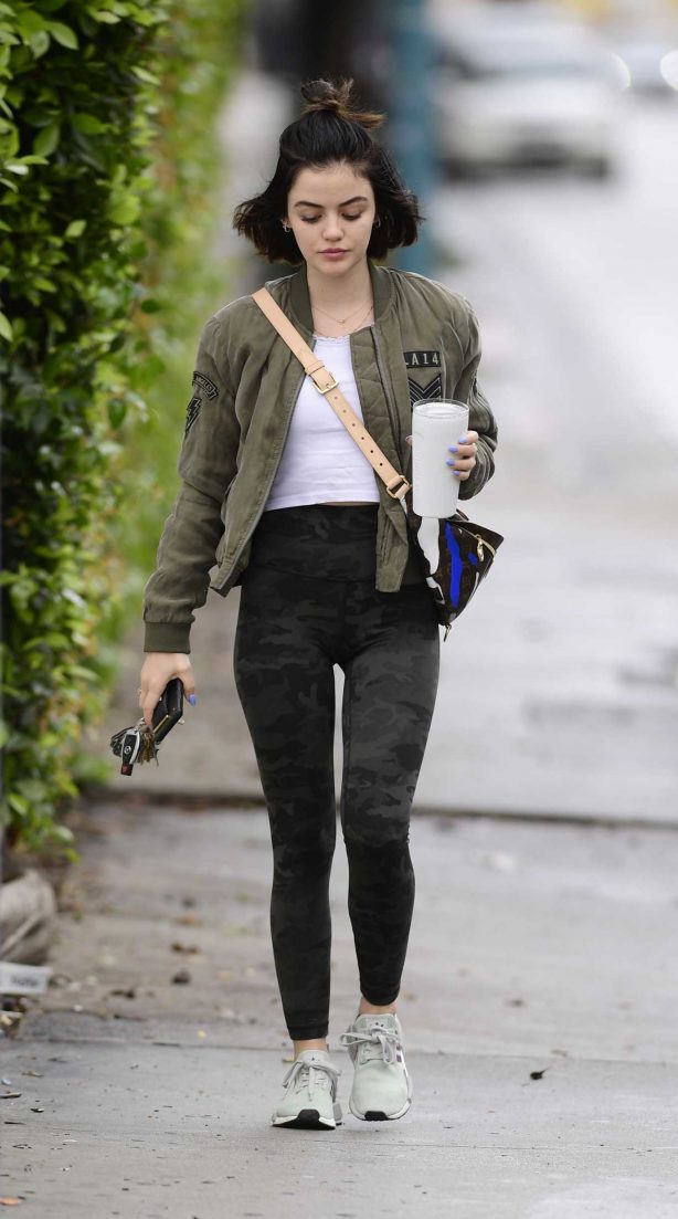 Lucy Hale - Army style - going to a gym in Los Angeles