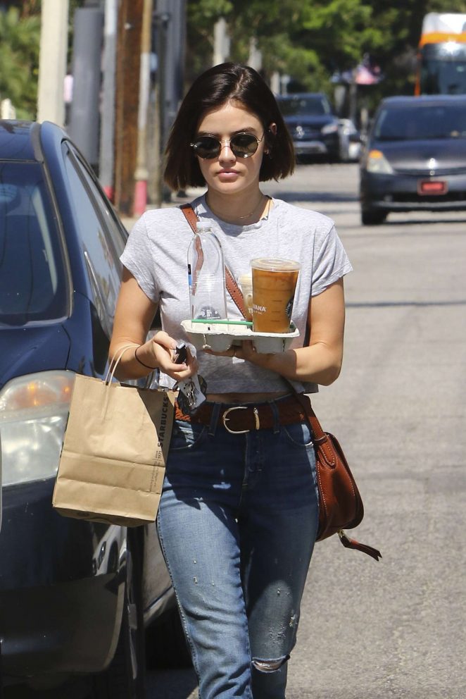 Lucy Hale at Starbucks for a Coffee in Studio City