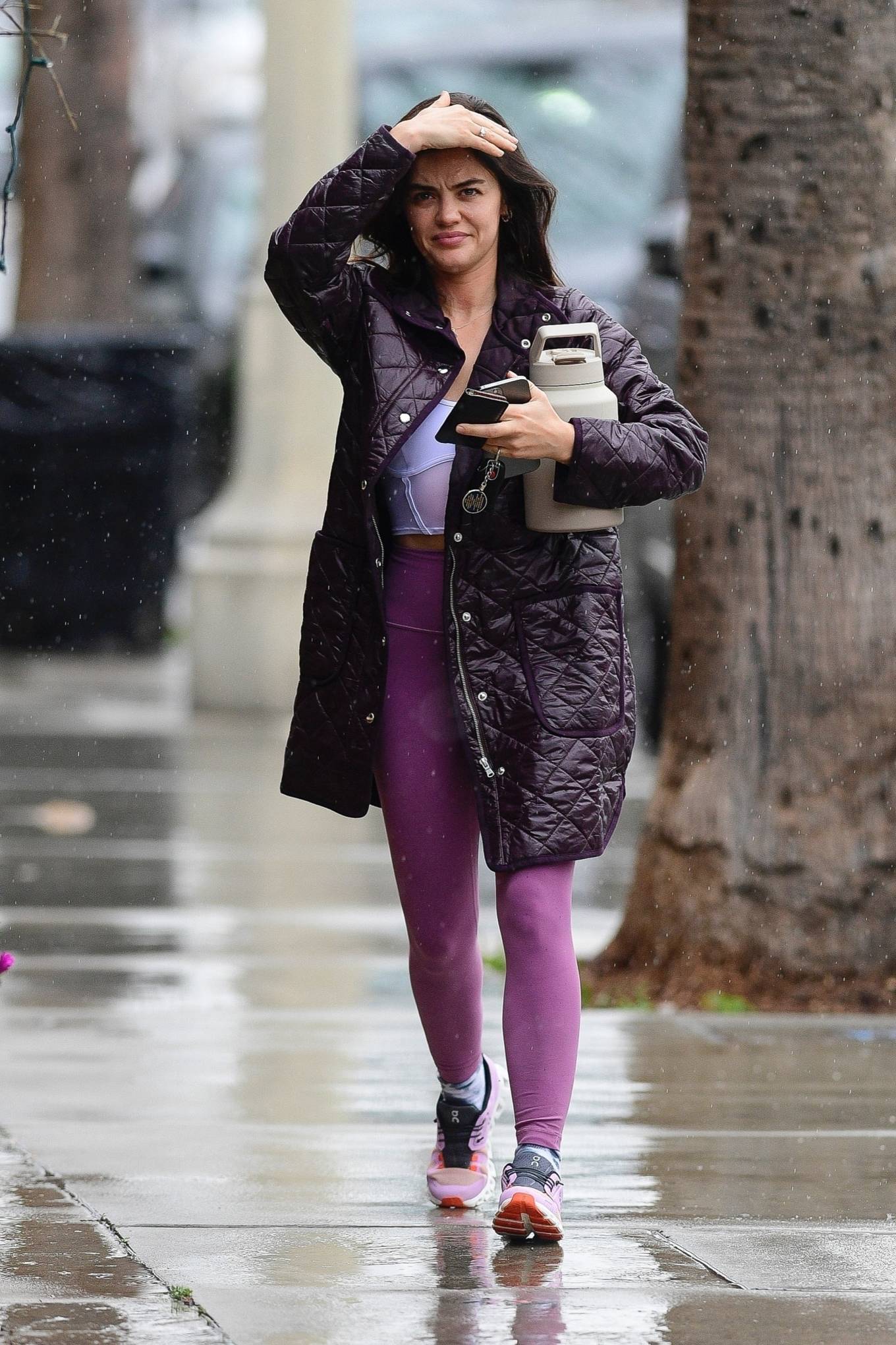 Lucy Hale 2023 : Lucy Hale – Braves the rain in Los Angeles-03