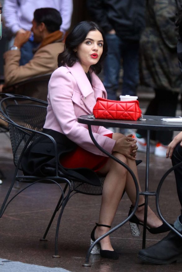 Lucy Hale - Filming a lunch scene at the 'Katy Keene' set in Manhattan