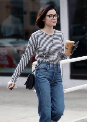 Lucy Hale - Grabs an iced coffee from Alfred Coffee in West Hollywood