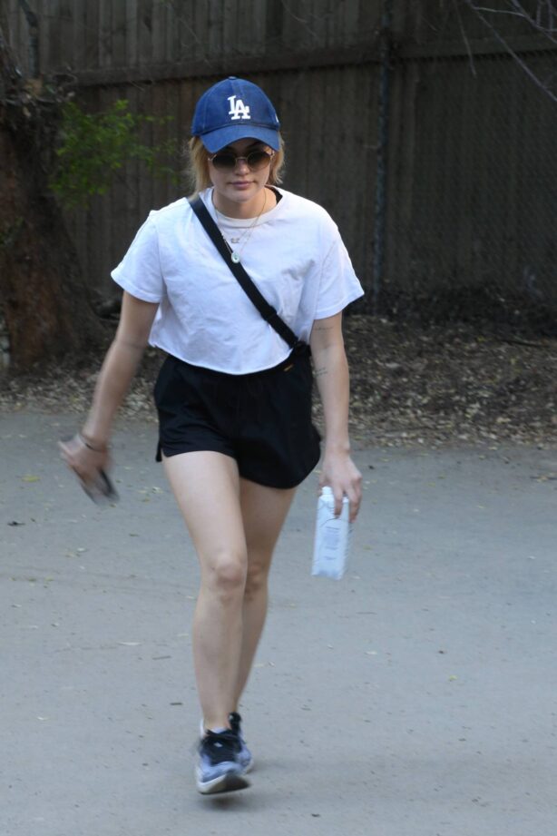 Lucy Hale - In a black shorts heads out for a hike in Los Angeles