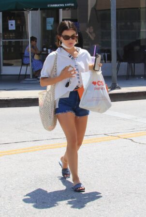 Lucy Hale - In a denim short shopping in Los Angeles