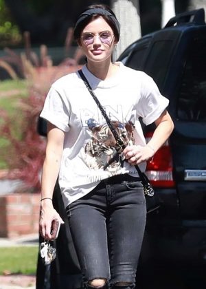 Lucy Hale in Black Ripped Jeans - Out in Studio City