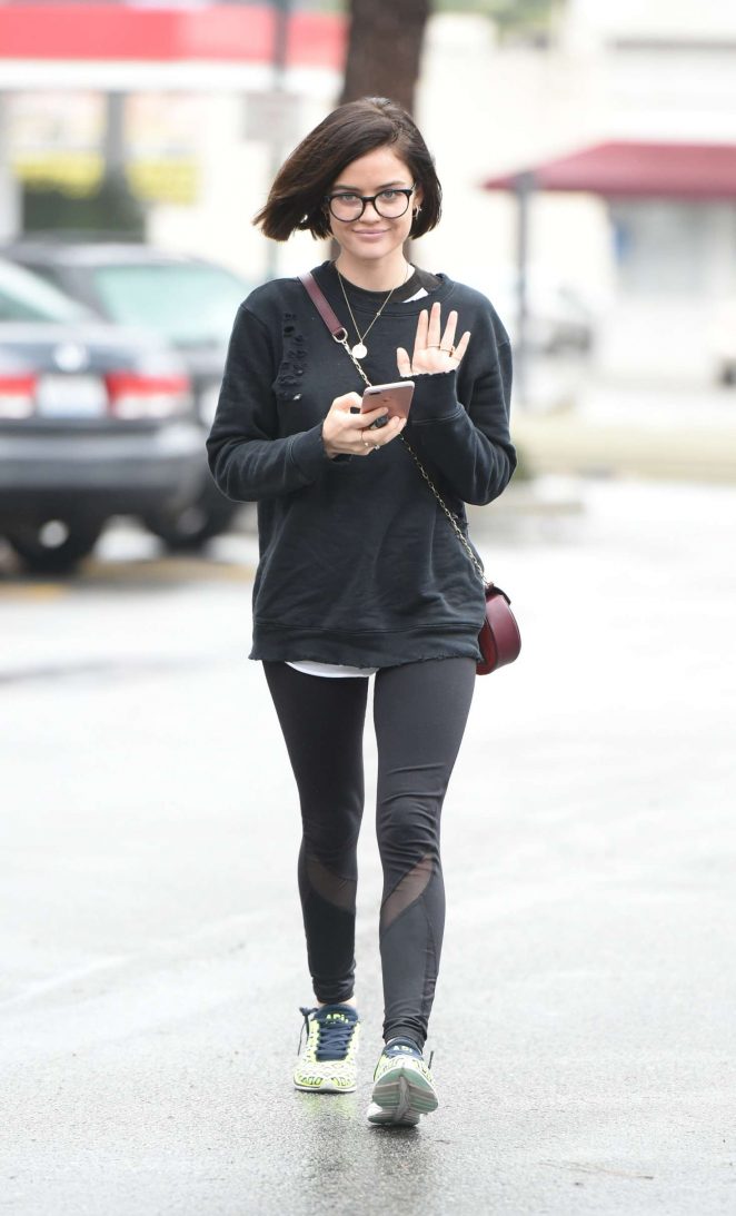 Lucy Hale in Black Tights out in Los Angeles