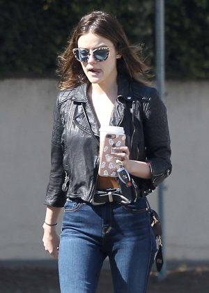 Lucy Hale in Blue Jeans at Starbucks in Los Angeles