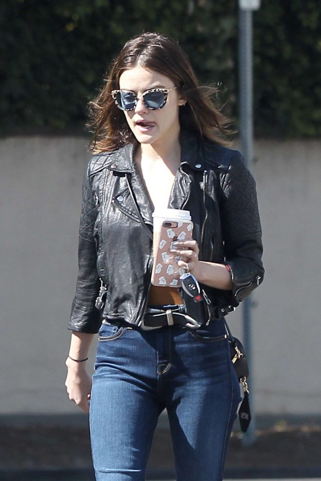 Lucy Hale in Blue Jeans at Starbucks in Los Angeles