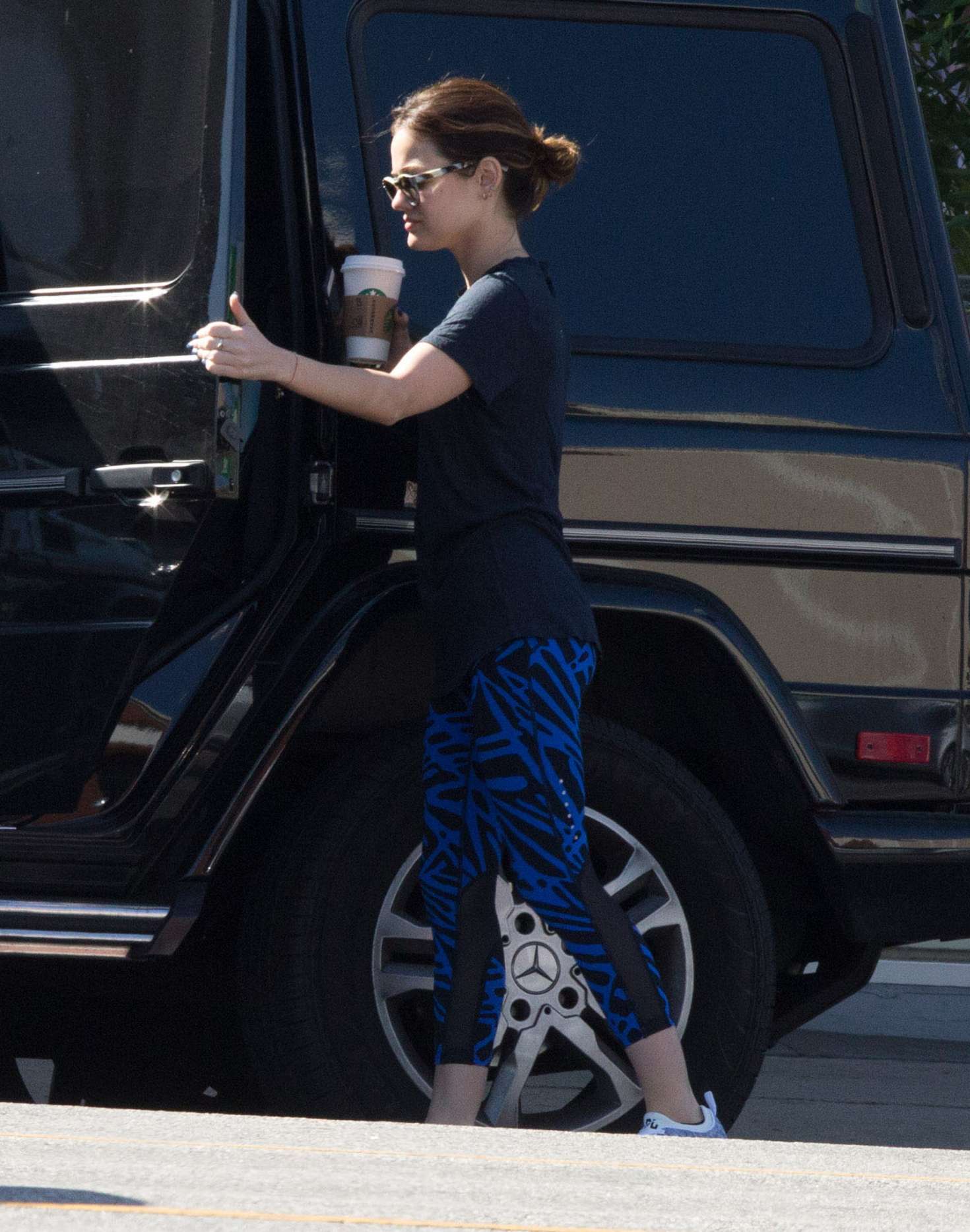 Lucy Hale 2016 : Lucy Hale in Blue Tights at Starbucks -05
