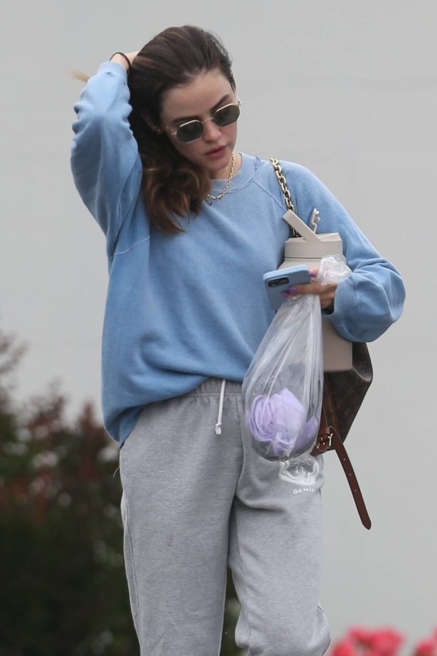 Lucy Hale - In gray sweatpants while leaving a Pilates class in Hollywood