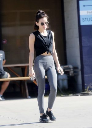 Lucy Hale in Grey Tights - Out in Los Angeles