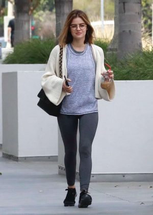 Lucy Hale in Grey Tights out in Pasadena