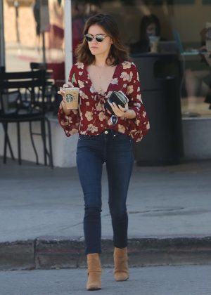 Lucy Hale in Jeans at Starbucks in Studio City