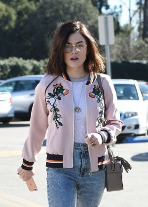 Lucy Hale in jeans shopping at Urban Outfitters in Los Angeles