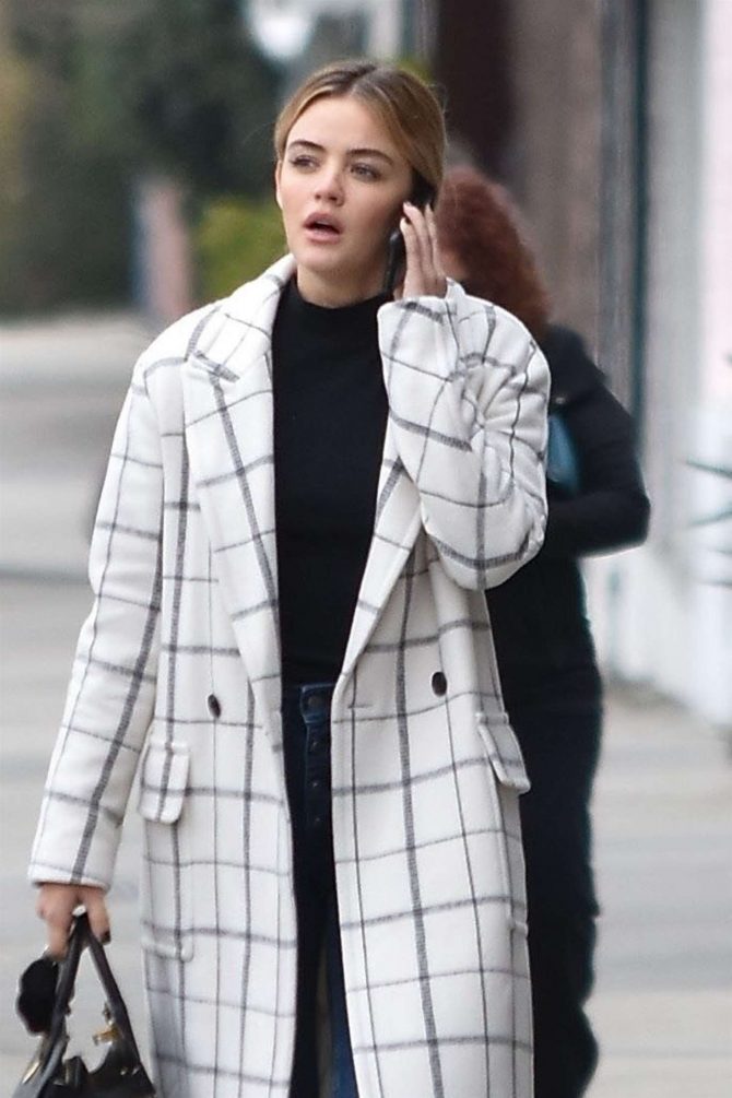 Lucy Hale in Long Coat - Out in Los Angeles
