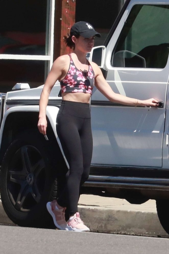 Lucy Hale in Tights and Sports Bra - Leaves the gym in Studio City