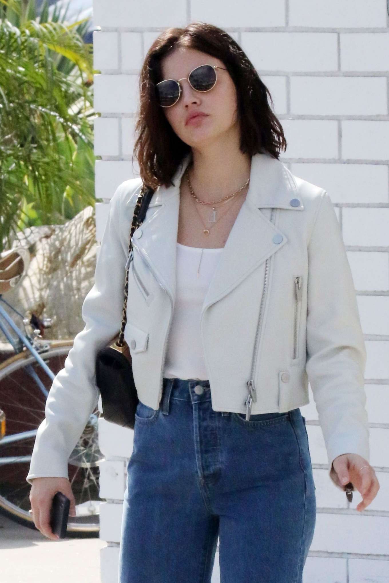 Lucy Hale in White Leather Jacket – Out in Studio City | GotCeleb