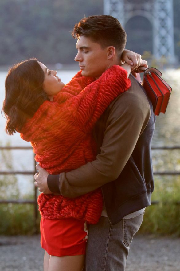 Lucy Hale - Kissing Zane Holtz during a scene on the 'Katy Keene' set in NY