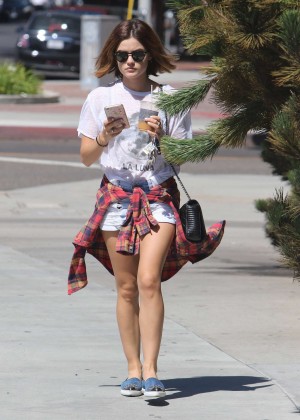 Lucy Hale in Jeans Shorts out in Beverly Hills