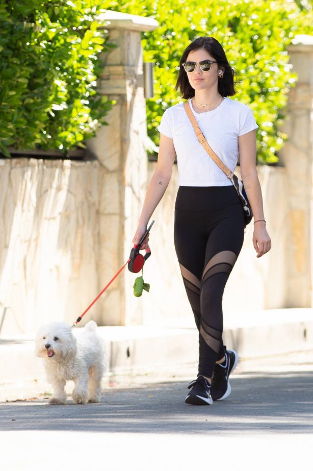 Lucy Hale - Out for a dog walk in Los Angeles