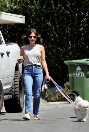 Lucy Hale - out for a dog walk in Los Angeles