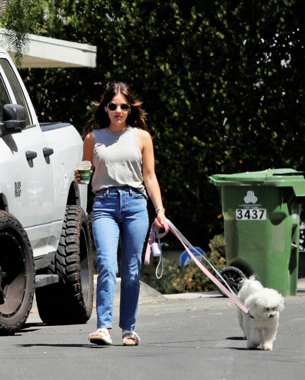 Lucy Hale - out for a dog walk in Los Angeles