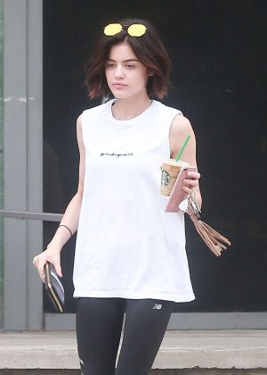 Lucy Hale out for an iced coffee in Studio City