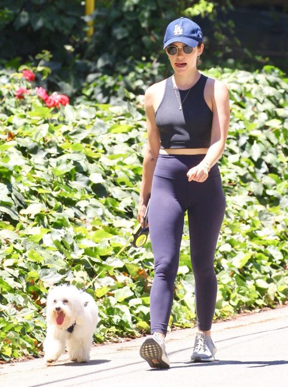 Lucy Hale - Out with her dog Elvis in Studio City