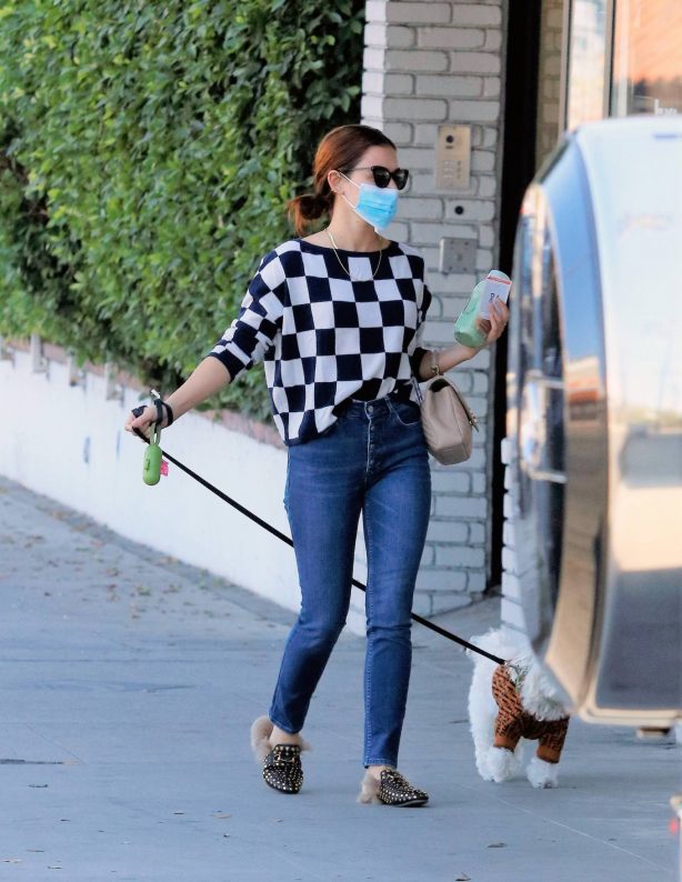 Lucy Hale - Seen walking her dog Elvis in Los Angeles
