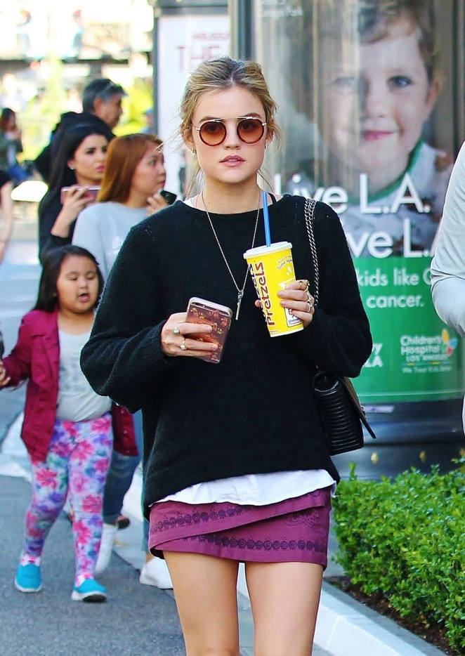 Lucy Hale in Mini Skirt Shopping in West Hollywood