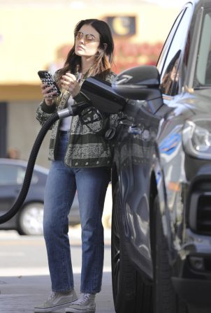 Lucy Hale - Spotted at a gas station in LA