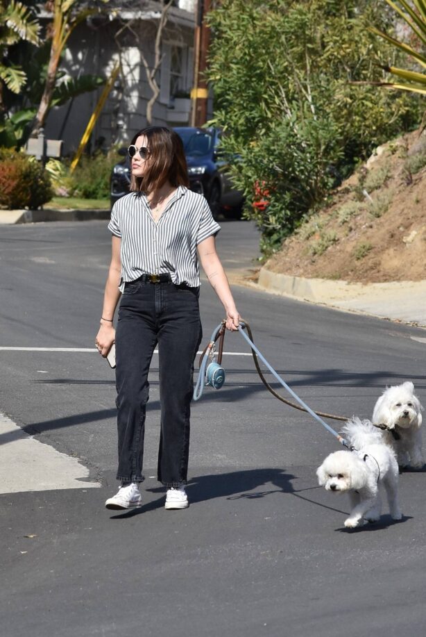 Lucy Hale - Steps out with her two dogs for a walk in Studio City